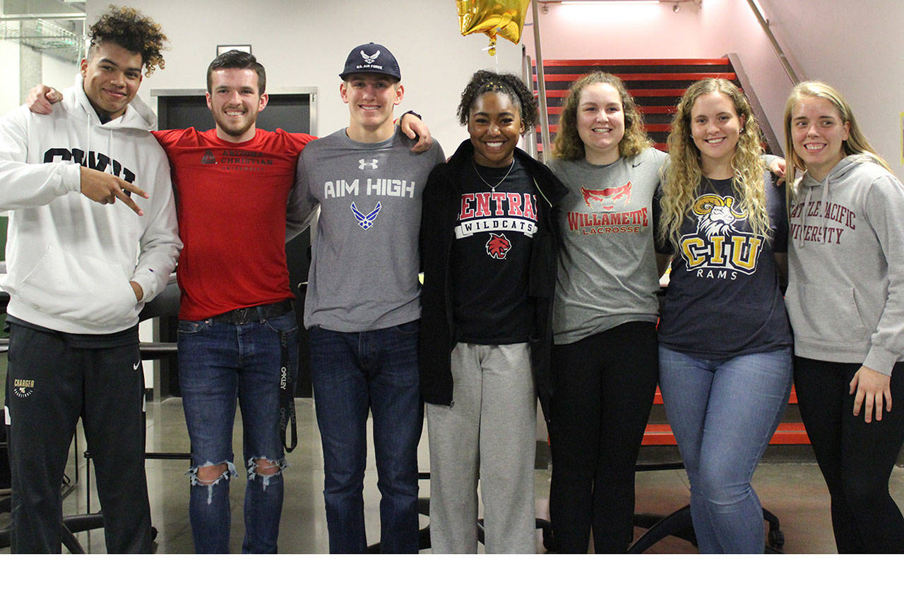 Left to right: Mejinta Adams, Evan Sprague, Colby Watts, Kiarra Green, Shelby Sawyer, Shannon Patton and Kaitlynn Knocke.