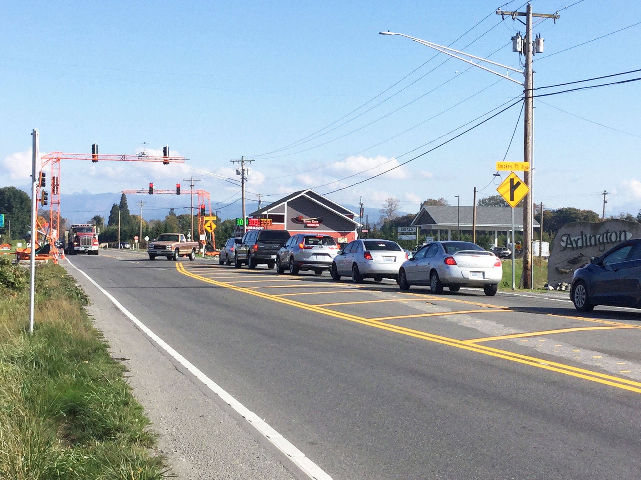 A $3.5 million roundabout could be built next year east of the temporary traffic lights at Highway 530 and Smokey Point Boulevard at Island Crossing if the Arlington City Council awards a design contract and funding is secured.