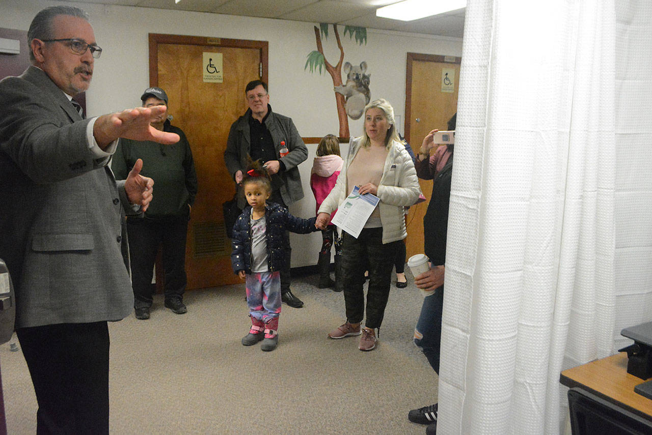 A curtain provides privacy in the occupational therapy hallway. (Steve Powell/Staff Photos)