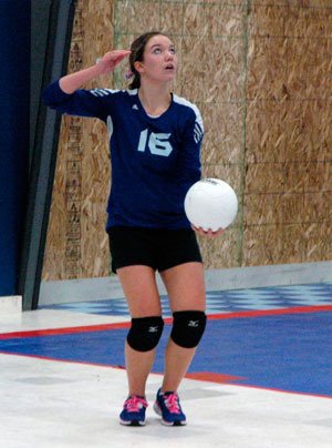 Grace Academy’s Madison Habersetzer prepares to serve during the Oct. 22 match against Highland Christian.