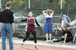 Senior thrower Tawnya Hulslander launches her javelin. She won the event